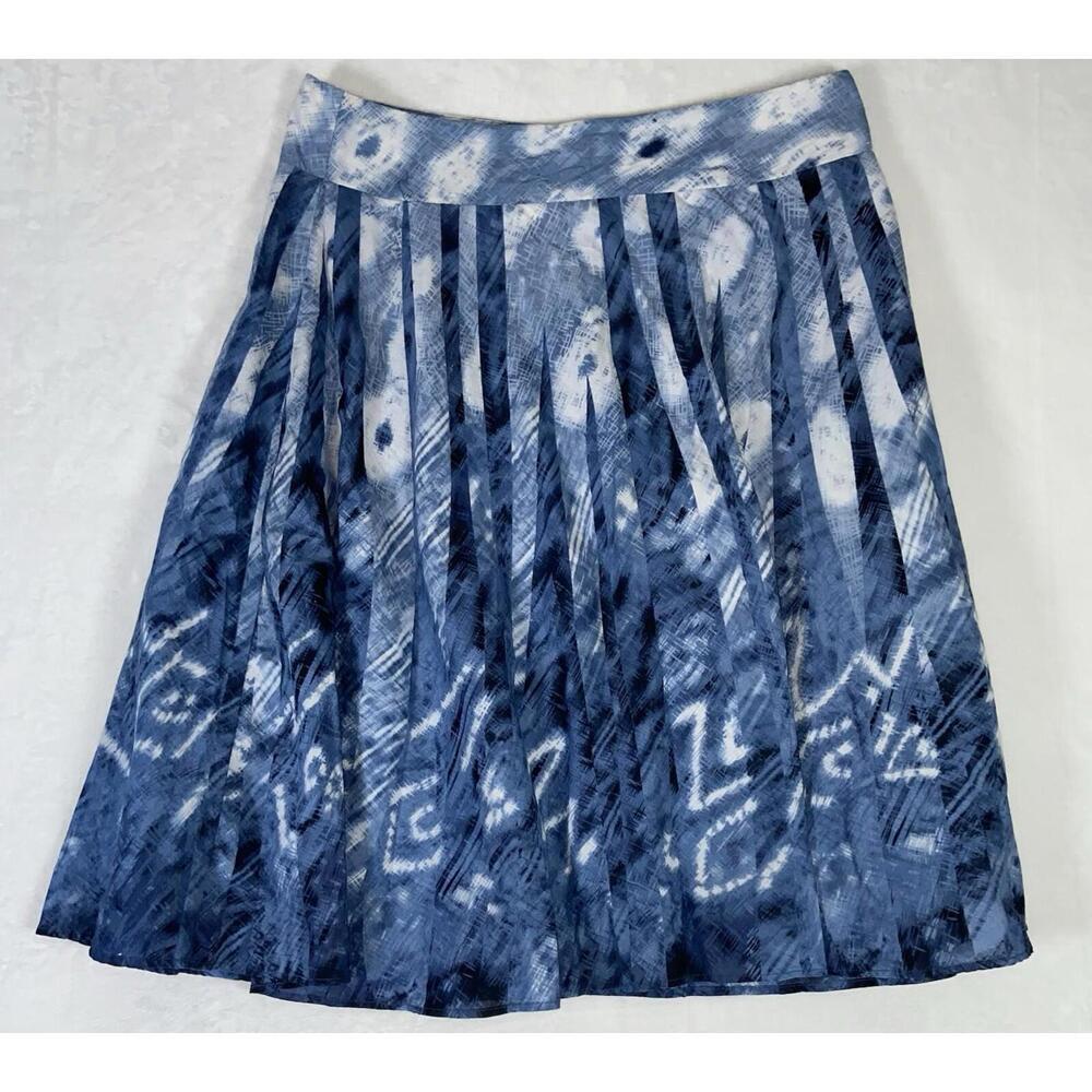 Coldwater Creek Vintage Blue White Watercolor Midi Circle Skirt Size PL Retro
